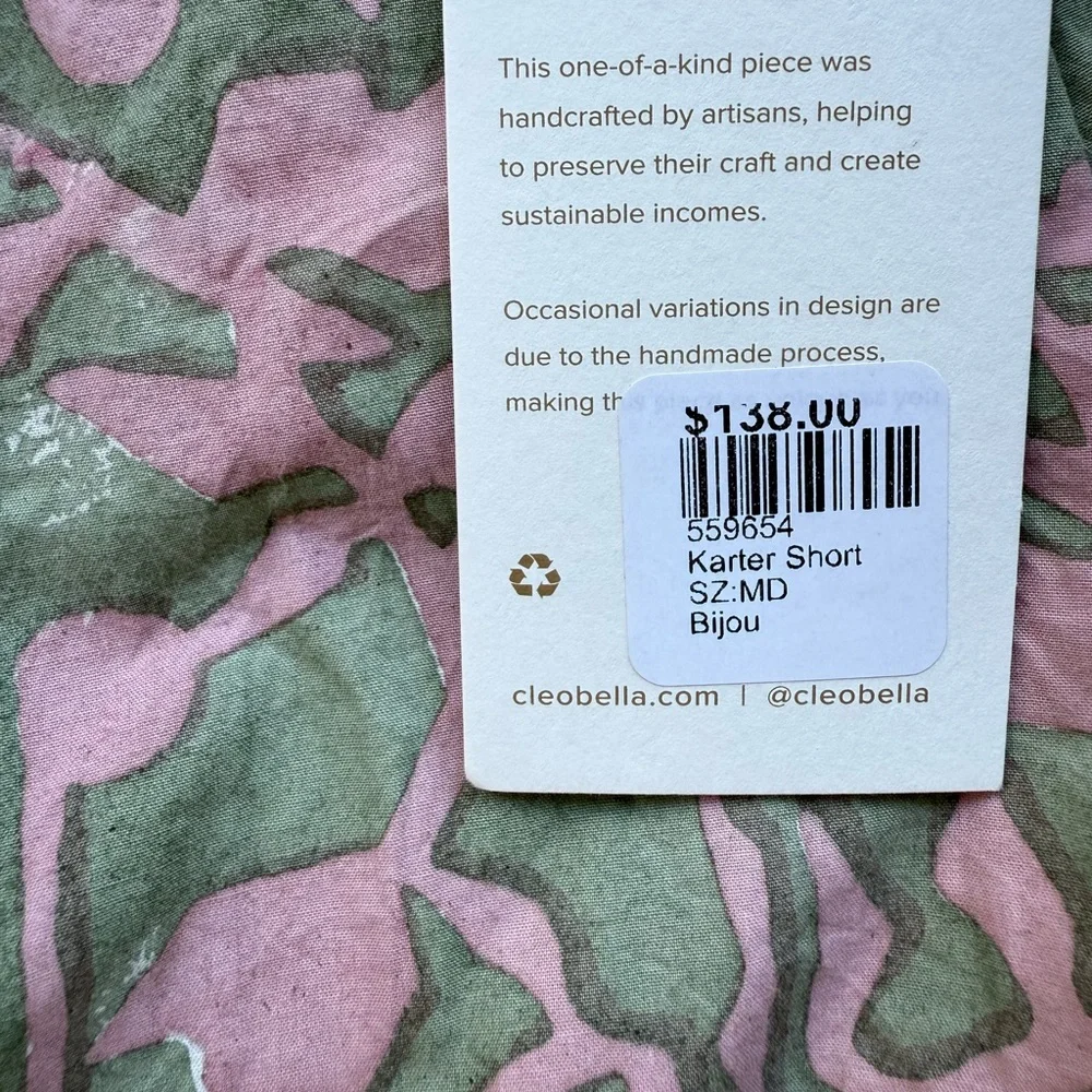 Cleobella SHORTS handmade process ruffle elastic belted Green Pink Floral S /‎ M